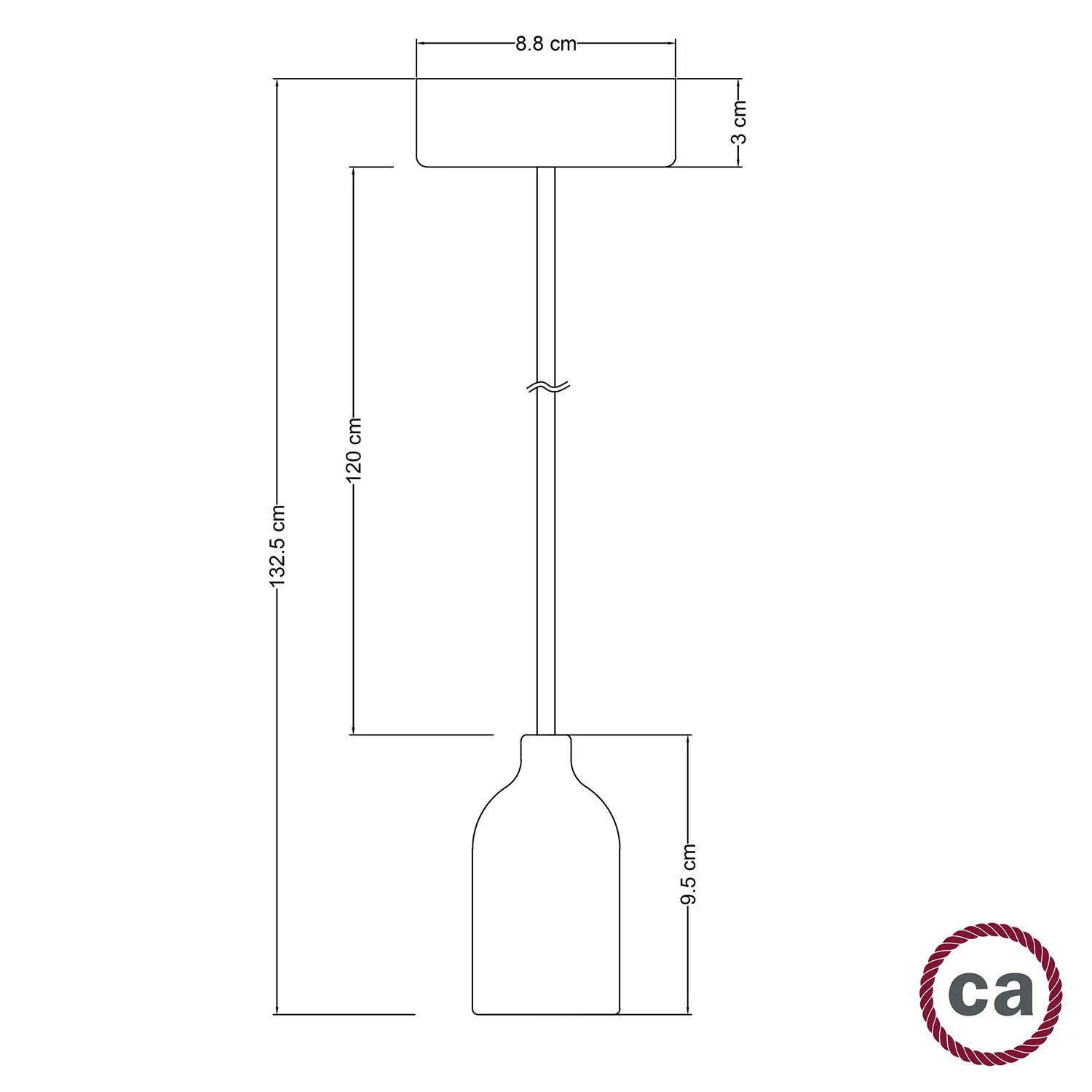 Lampada a sospensione Made in Italy completa di cavo tessile e finiture in legno