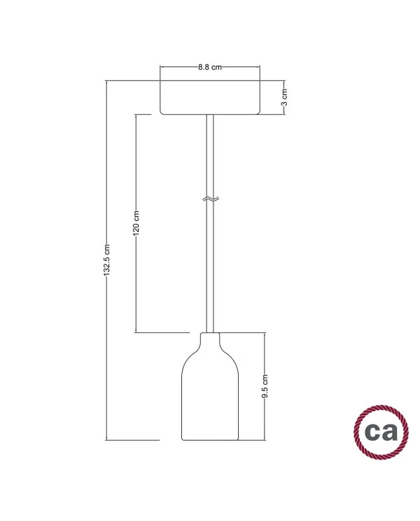 Lampada a sospensione Made in Italy completa di cavo tessile e finiture in legno