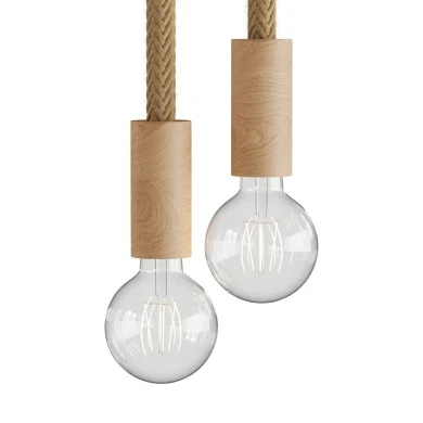 Lampada a sospensione multipla a 2 cadute completa di cordone 2XL e finiture in legno