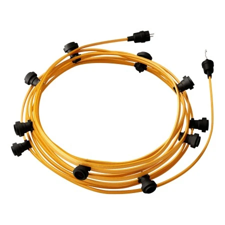 Catenaria Sistema Lumet pronta all'uso da 12,5 m con cavo tessile, 10 portalampada, gancio e spina neri - CM05