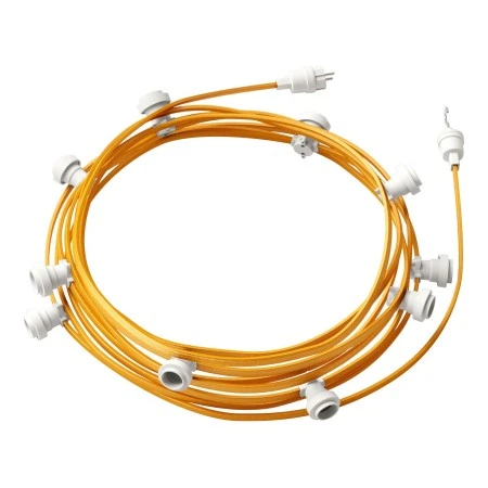 Catenaria Sistema Lumet pronta all'uso da 12,5 m con cavo tessile, 10 portalampada, gancio e spina bianchi - CM05