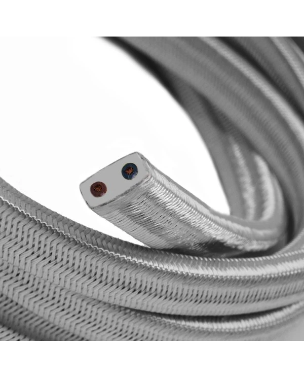 Cavo elettrico per Catenaria rivestito in tessuto Effetto Seta Argento CM02
