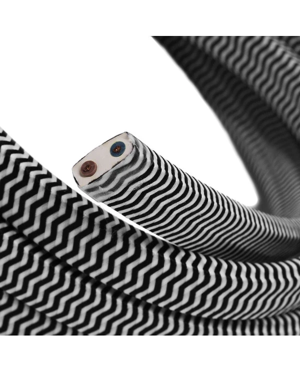 Cavo elettrico per catenaria rivestito in tessuto ZigZag Bianco - Nero CZ04