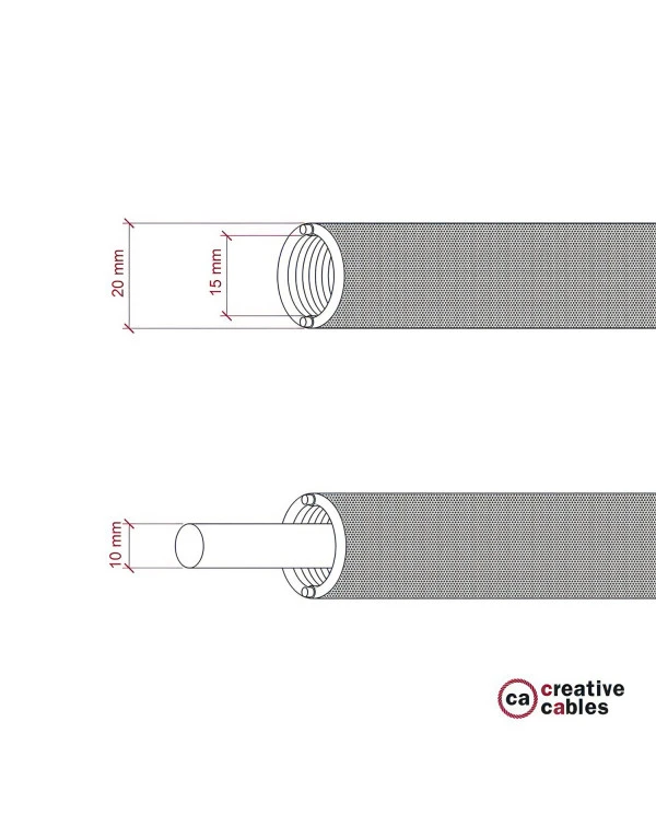 Creative-Tube, diametro 20 mm, rivestito in tessuto effetto Seta RM09 Rosso, canalina passacavi modellabile