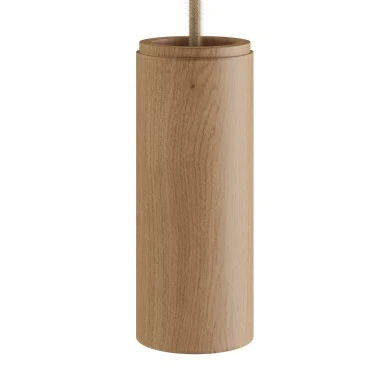 Lampada a sospensione Made in Italy completa di cavo tessile e paralume Tub-E14 in legno