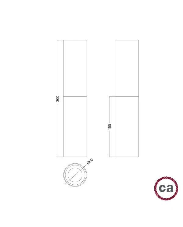 Tub-E14, tubo in legno e metallo per faretto con portalampada doppia ghiera E14