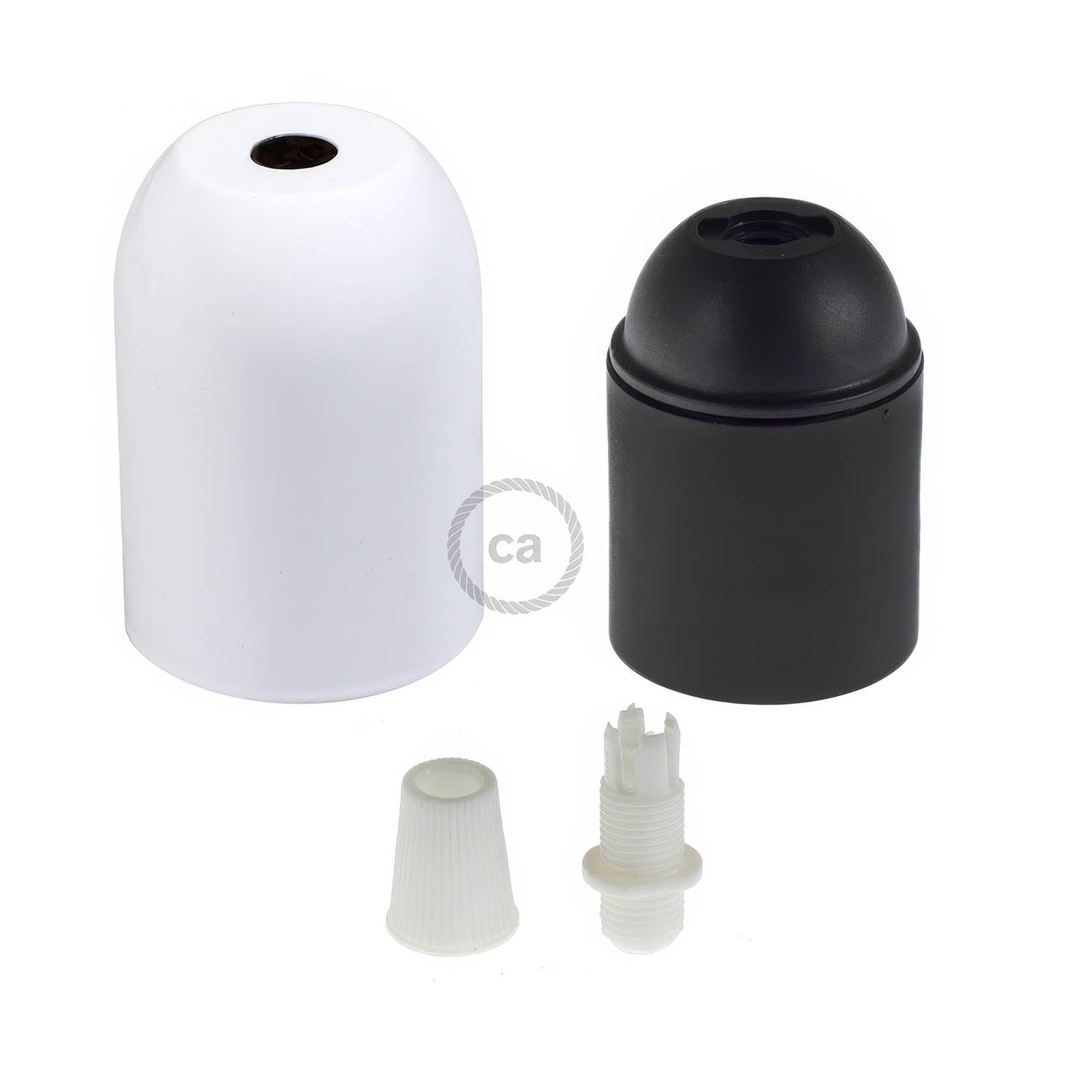 Kit portalampada E27 semisferico in metallo  - Bianco lucido