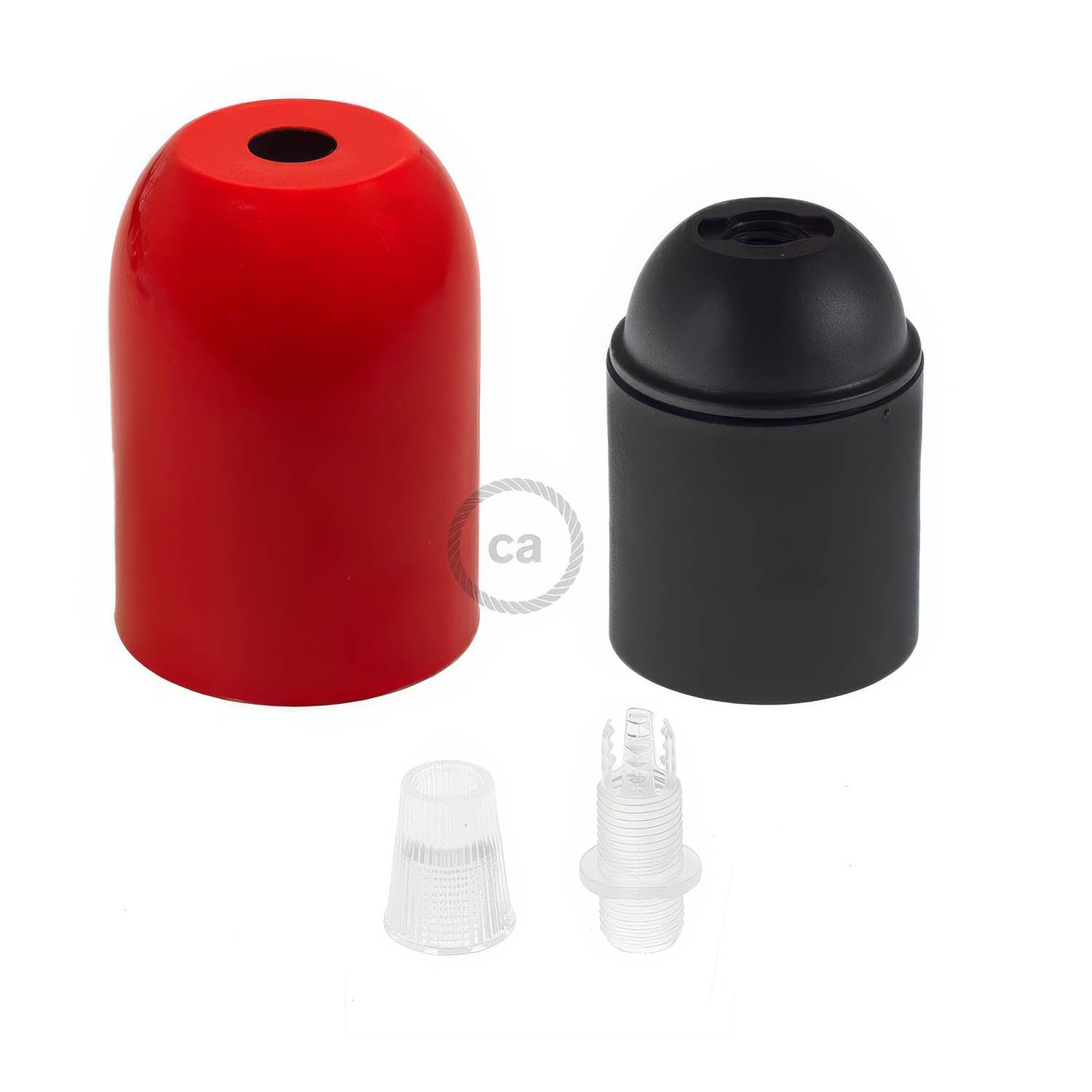 Kit portalampada E27 semisferico in metallo  - Rosso
