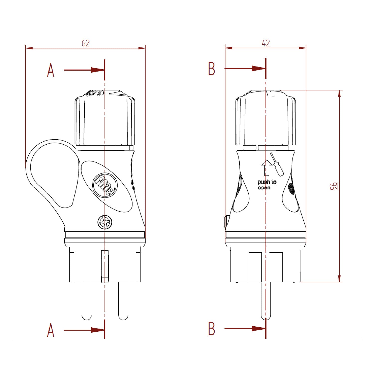 Spina Schuko Nera 16A 250V IP44 per esterno - Compatibile Sistema Modulair - Nero