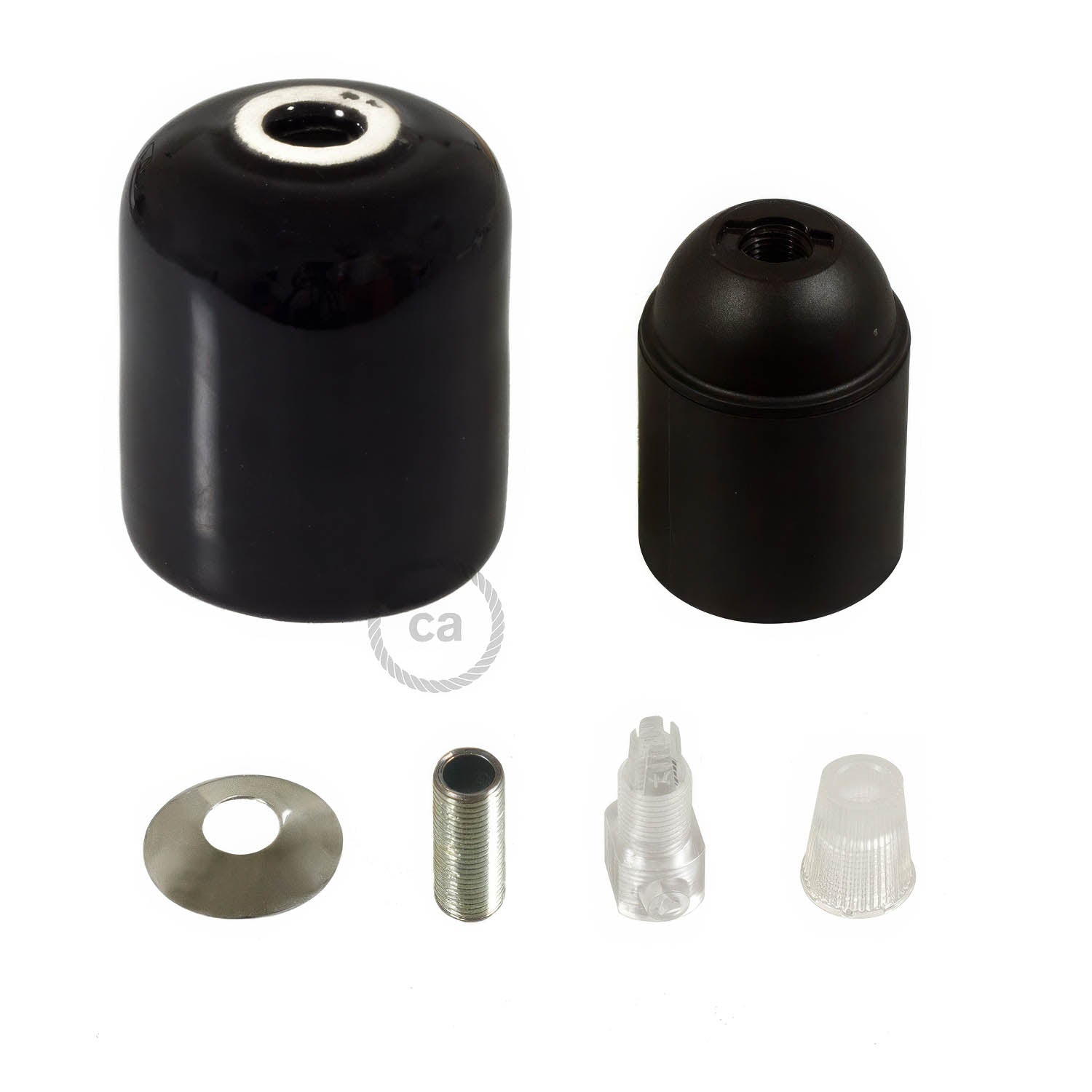 Kit portalampada E27 in ceramica - Nero