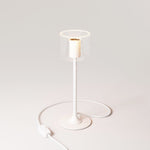 Lampada da tavolo MAG-Y con base metallica tonda e lampadina Ghost trasparente - Bianco opaco