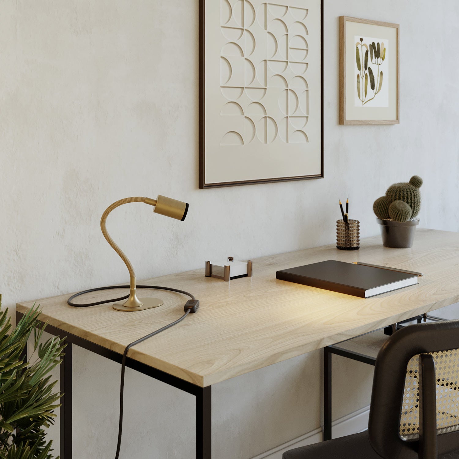 Lampada da scrivania MAG-Y con Flex, base metallica ovale e luce spot - Bronzo satinato