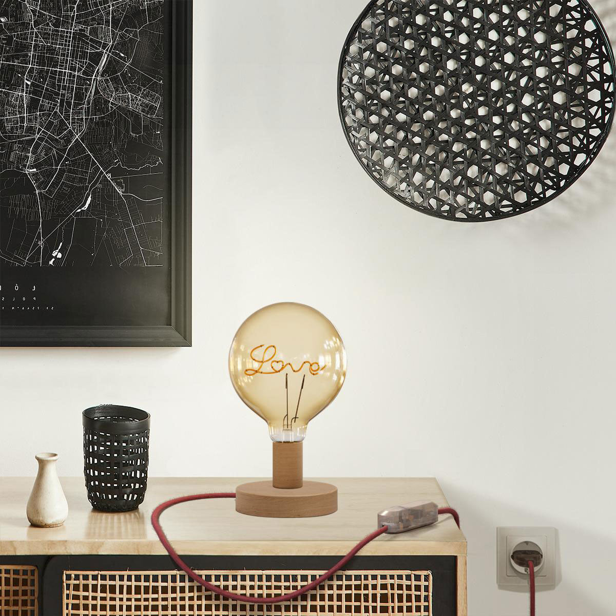 Lampada da tavolo Posaluce Love in legno - Neutro