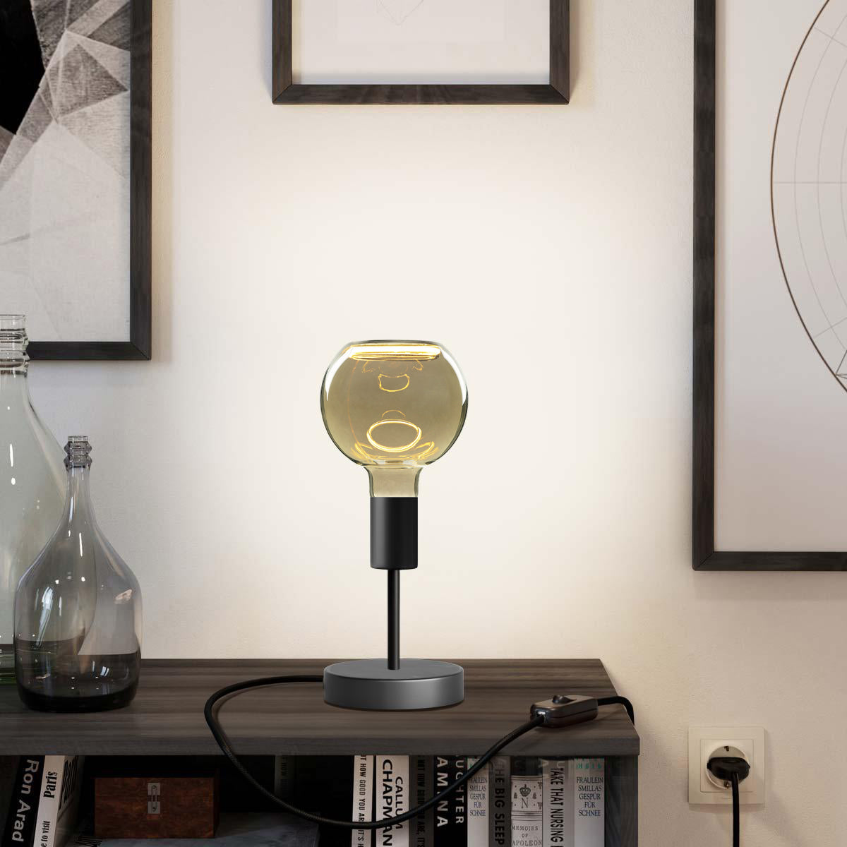 Lampada da tavolo Alzaluce Globo Ghost in metallo - Nero opaco