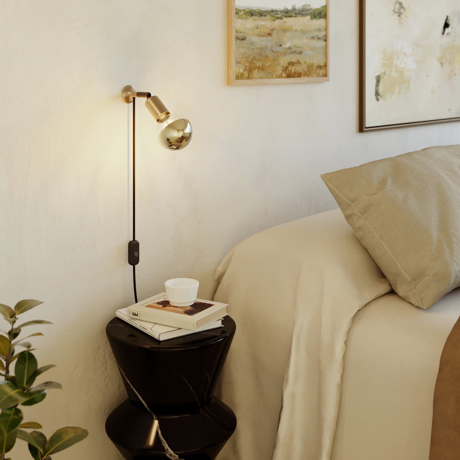 Lampada da parete MAG-Y con snodo e lampadina mezza sfera - Bronzo satinato