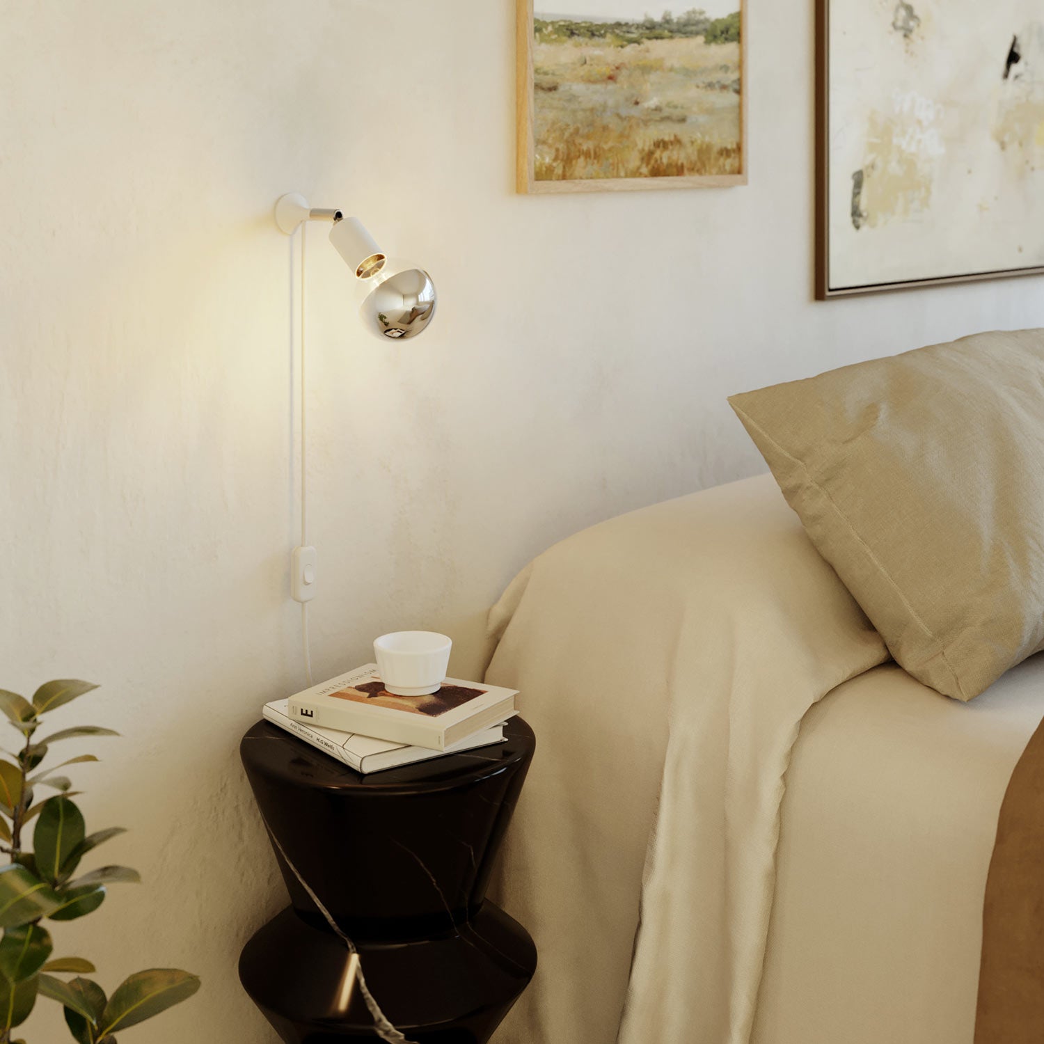 Lampada da parete MAG-Y con snodo e lampadina mezza sfera - Bianco opaco