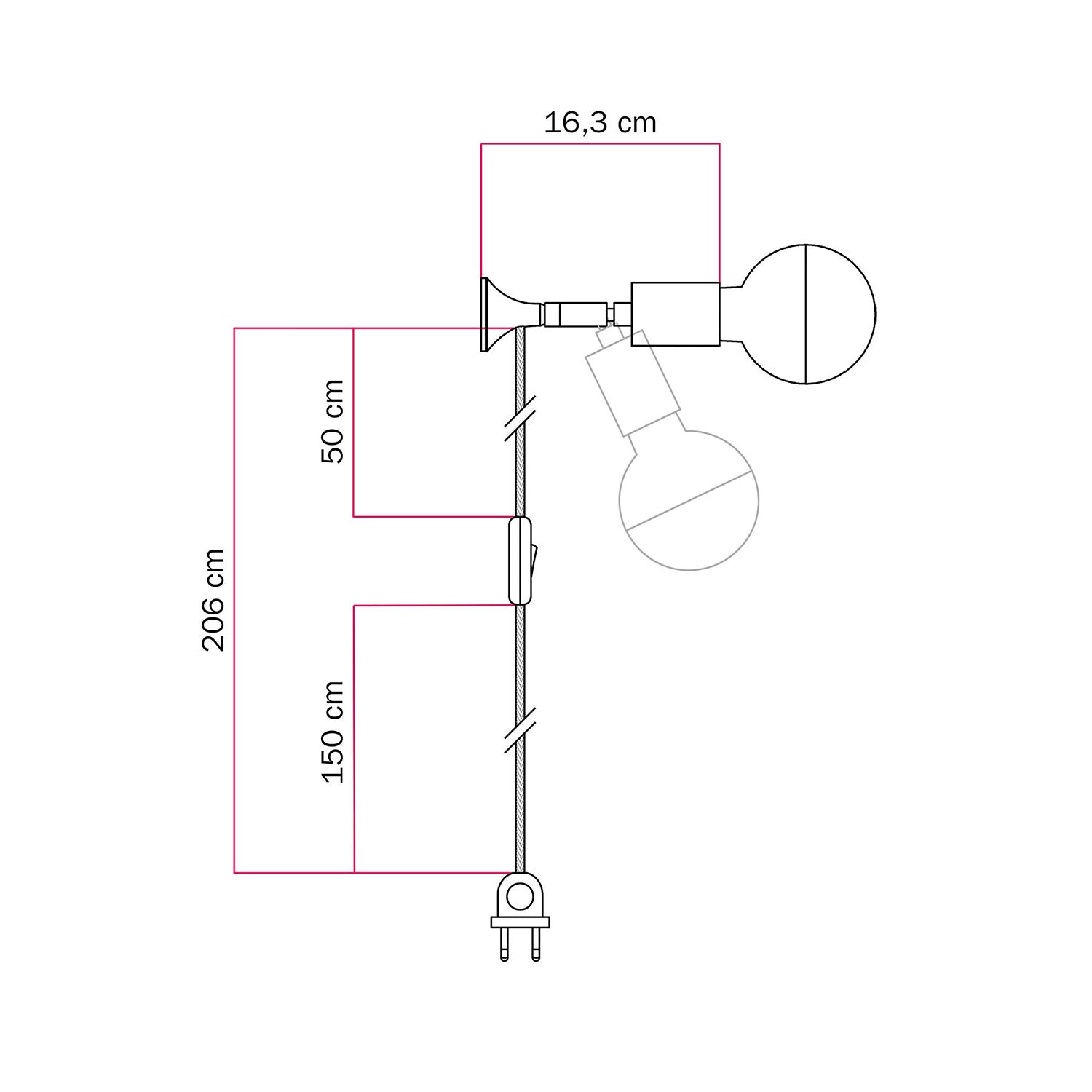Lampada da parete MAG-Y con snodo e lampadina mezza sfera - Bronzo satinato