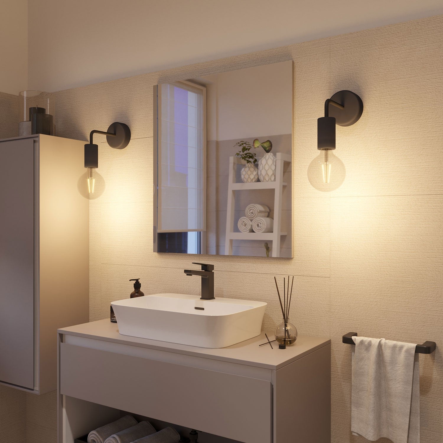 Fermaluce Modulair ELEGANT con estensione a L, rosone e portalampada IP65 waterproof - Nero
