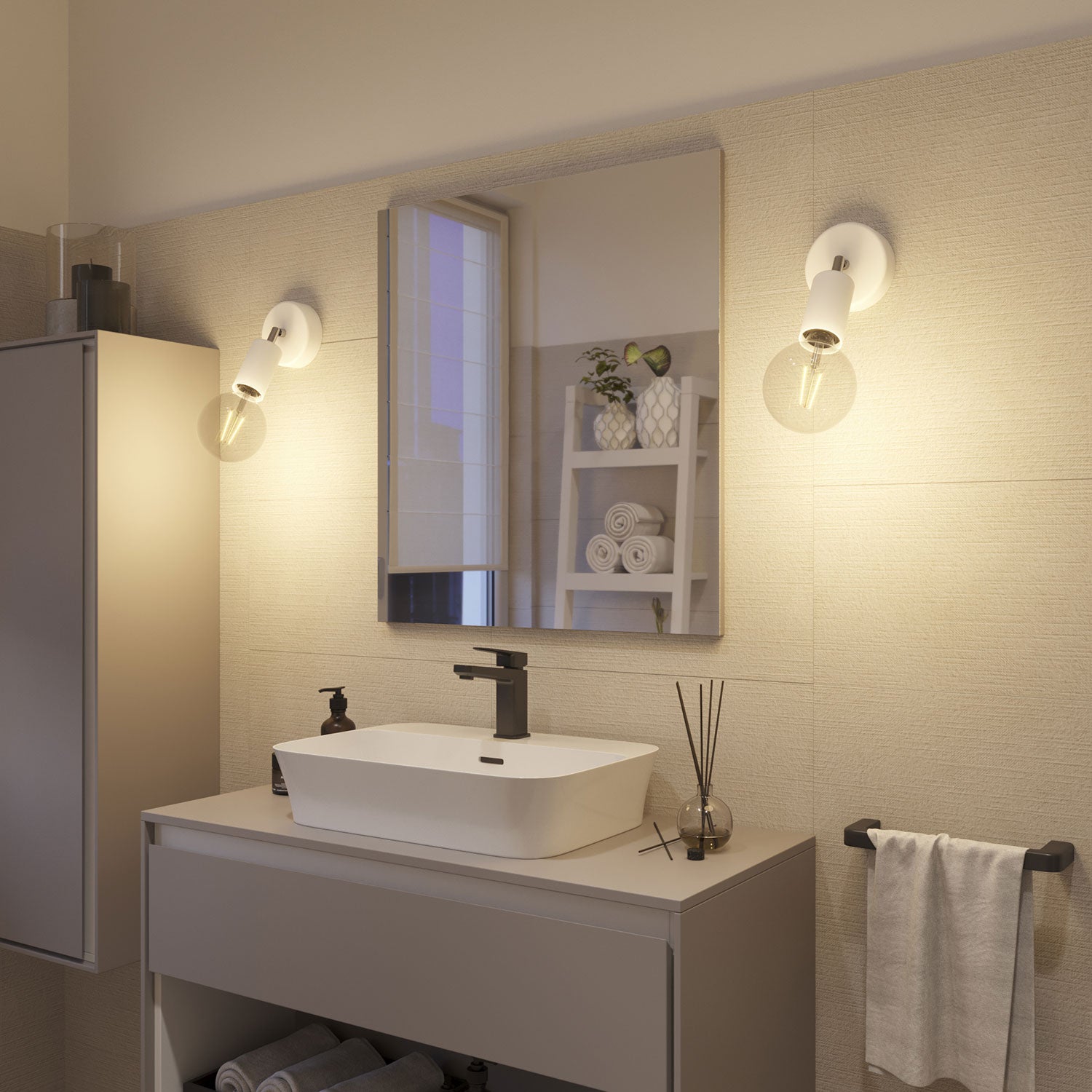 Fermaluce Modulair ELEGANT con snodo orientabile, rosone e portalampada IP65 waterproof - Bianco