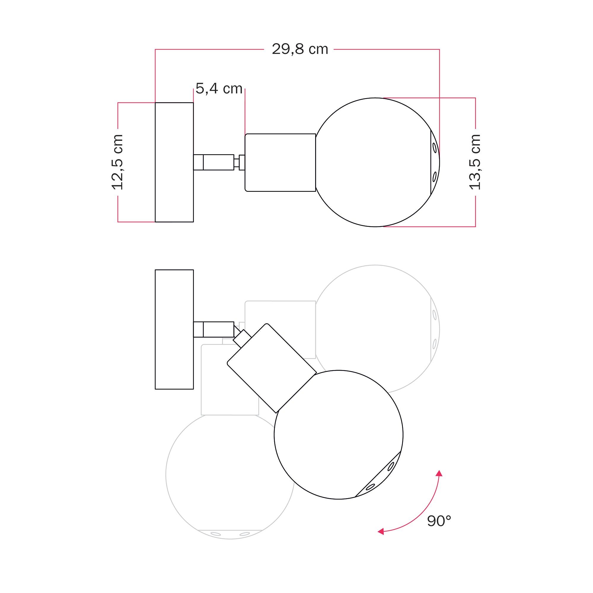 Applique da esterno Modulair IP65 con snodo regolabile e paralume a sfera infrangibile Unbreak-a-Ball - Nero