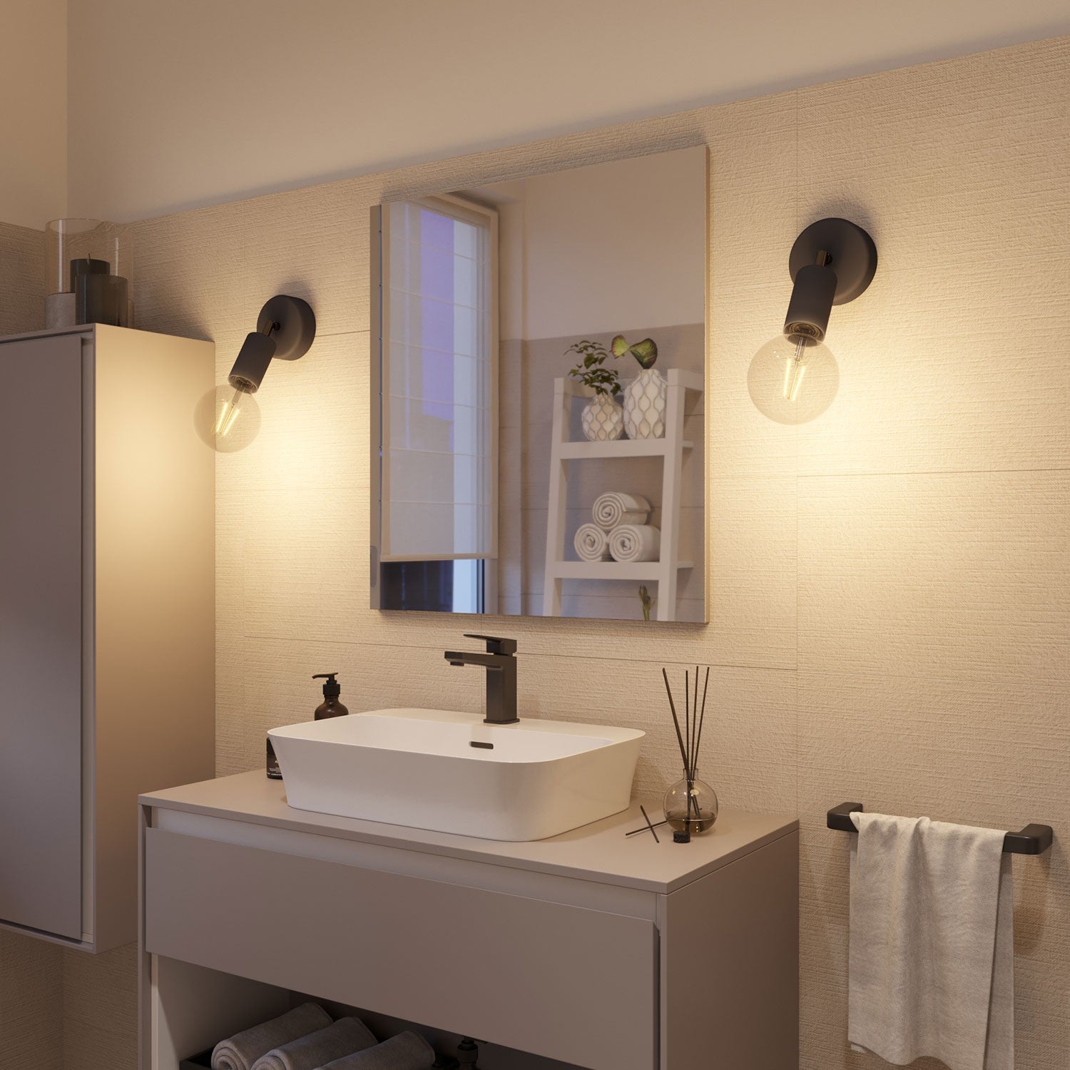 Fermaluce Modulair ELEGANT con snodo orientabile, rosone e portalampada IP65 waterproof - Nero