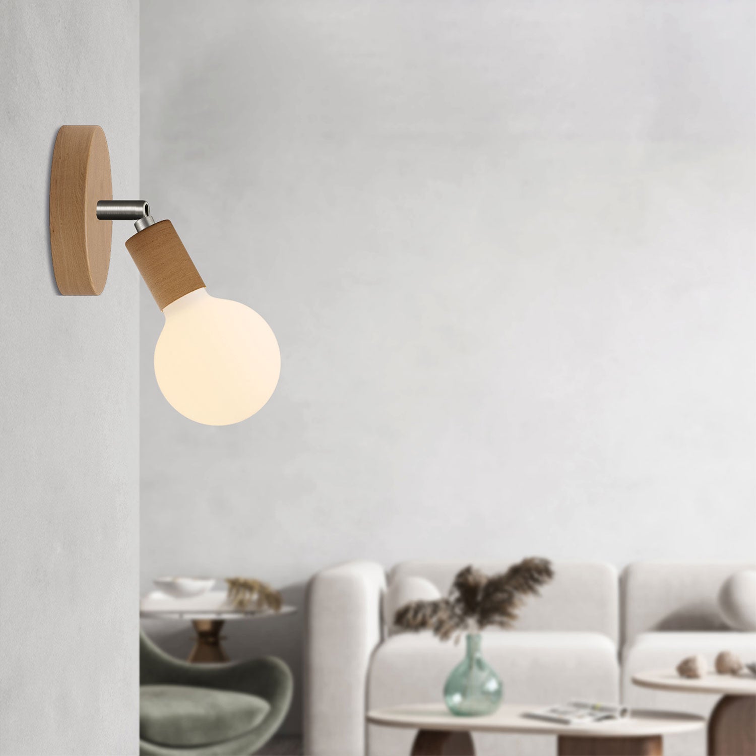 Lampada Fermaluce Snodo in legno con lampadina Globo Porcellana - Neutro