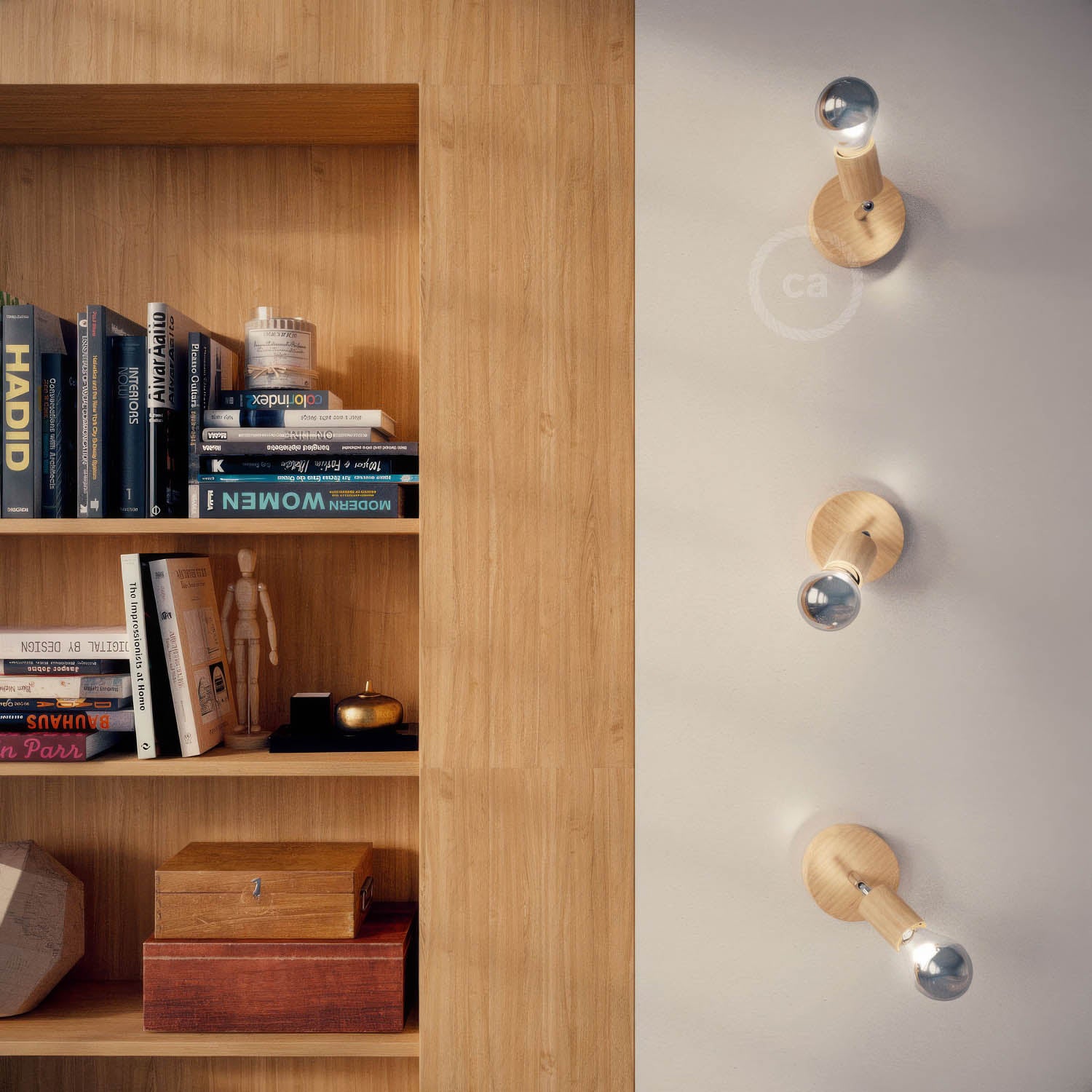 Fermaluce Wood 90°, punto luce a parete o soffitto in legno naturale - Neutro