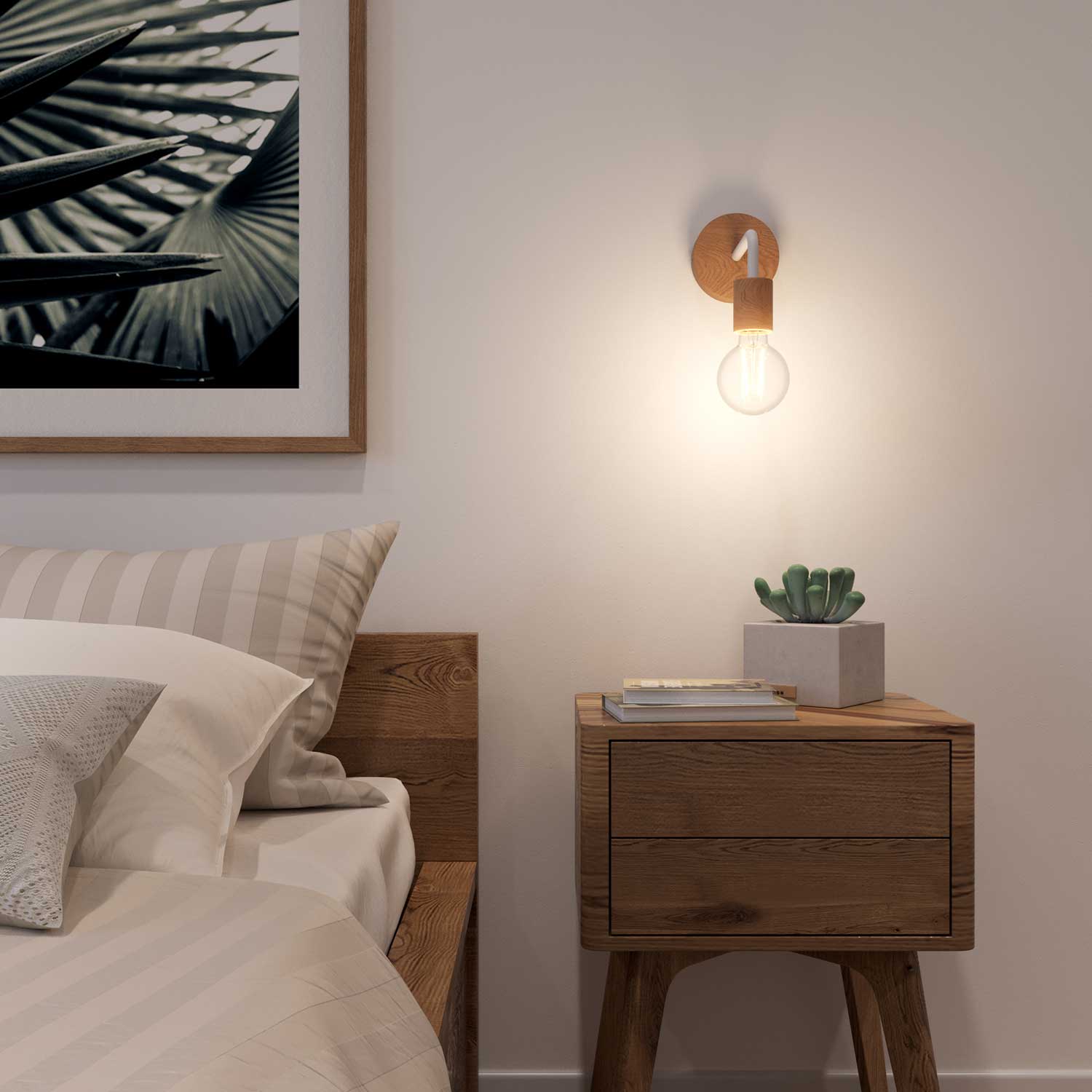 Fermaluce Wood, lampada a muro in legno con estensione curva - Neutro
