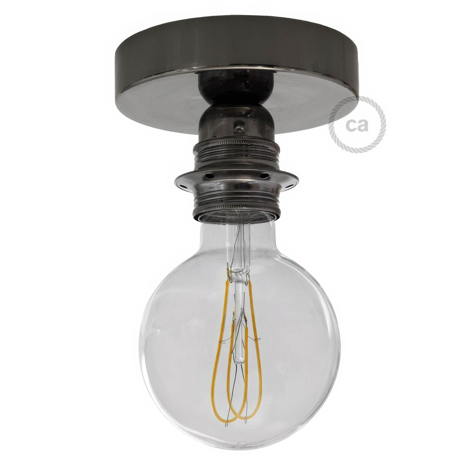 Fermaluce Metal con portalampada filettato E27, punto luce in metallo - Nero perla