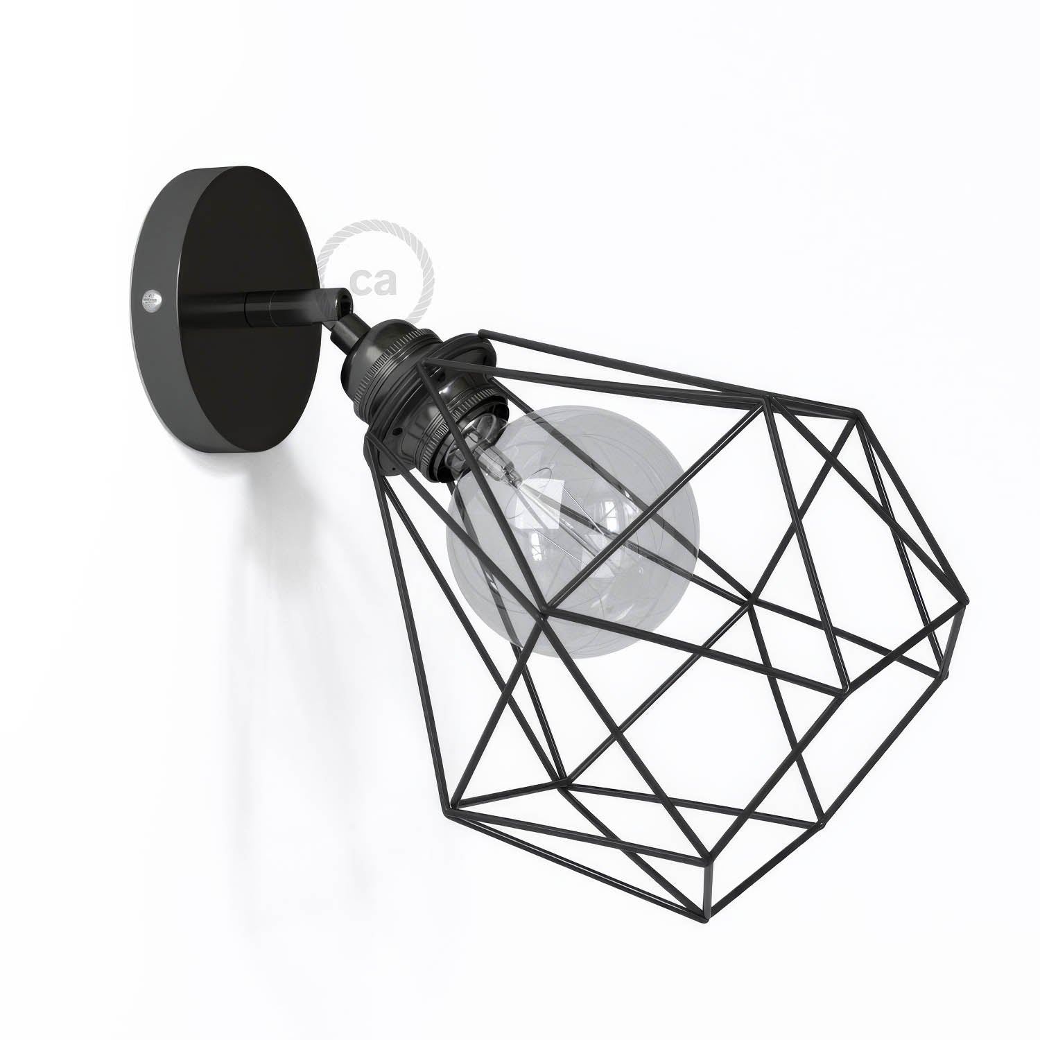 Fermaluce Metallo 90° con paralume Diamond, lampada filomuro orientabile in metallo - Nero perla