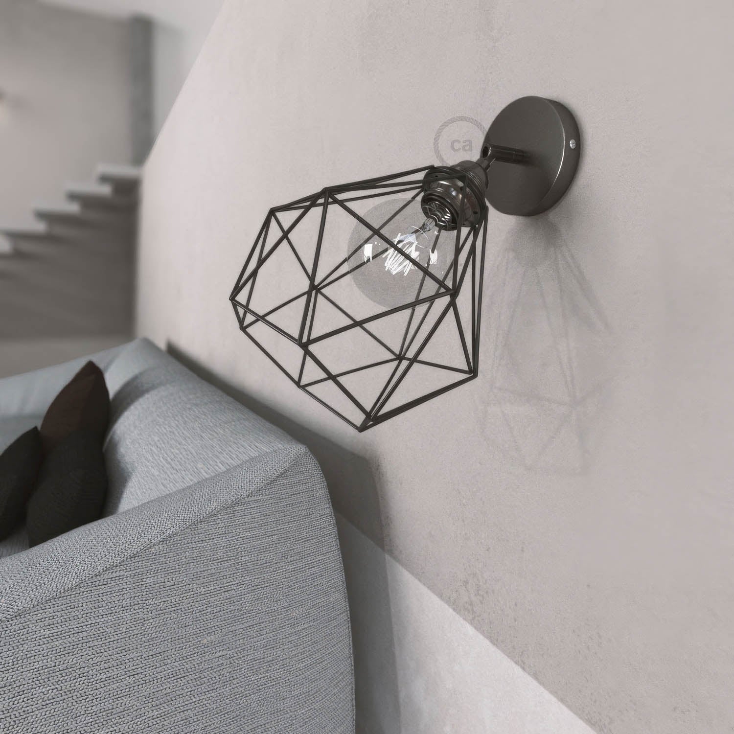 Fermaluce Metallo 90° con paralume Diamond, lampada filomuro orientabile in metallo - Nero perla