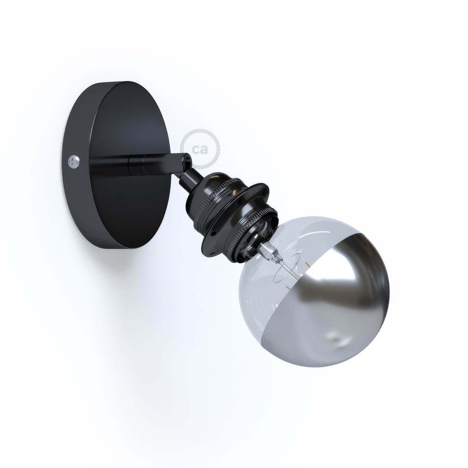 Fermaluce Metallo 90° con portalampada filettato E27, punto luce in metallo orientabile - Nero perla
