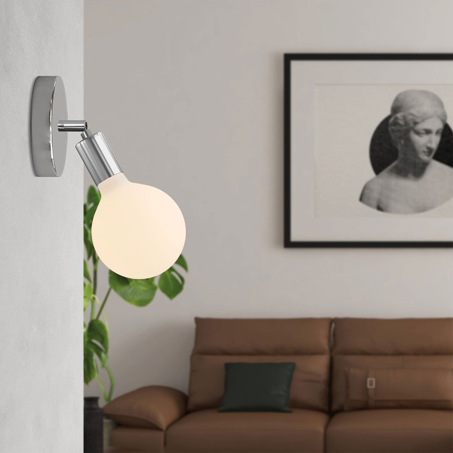Lampada Fermaluce Snodo in metallo con lampadina Globo Porcellana - Cromo