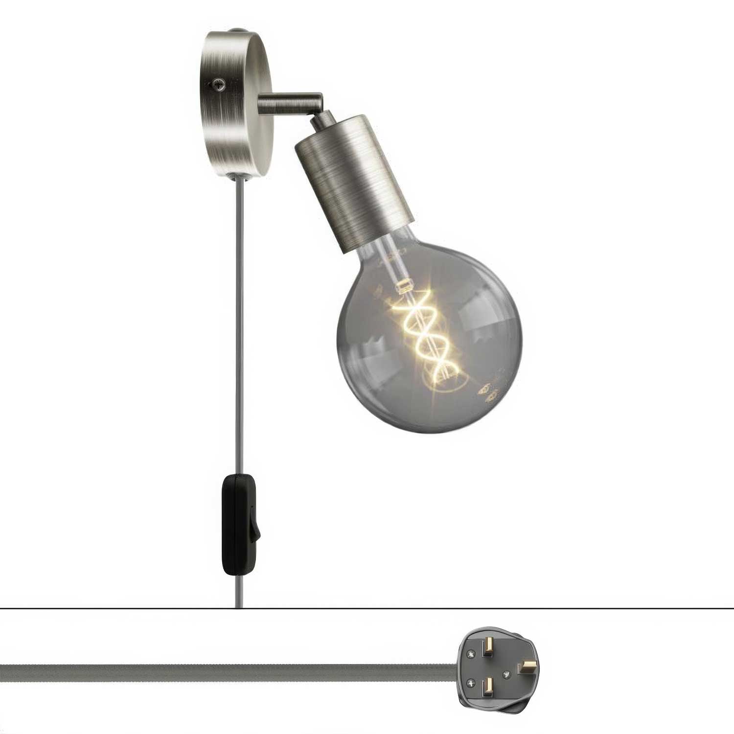 Lampada Spostaluce Snodo orientabile in metallo e spina UK - Titanio satinato