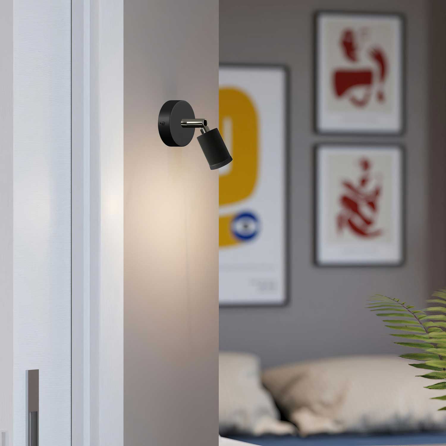 Fermaluce faretto Mini Spotlight GU1d0, lampada orientabile da parete o soffitto con snodo  - Nero