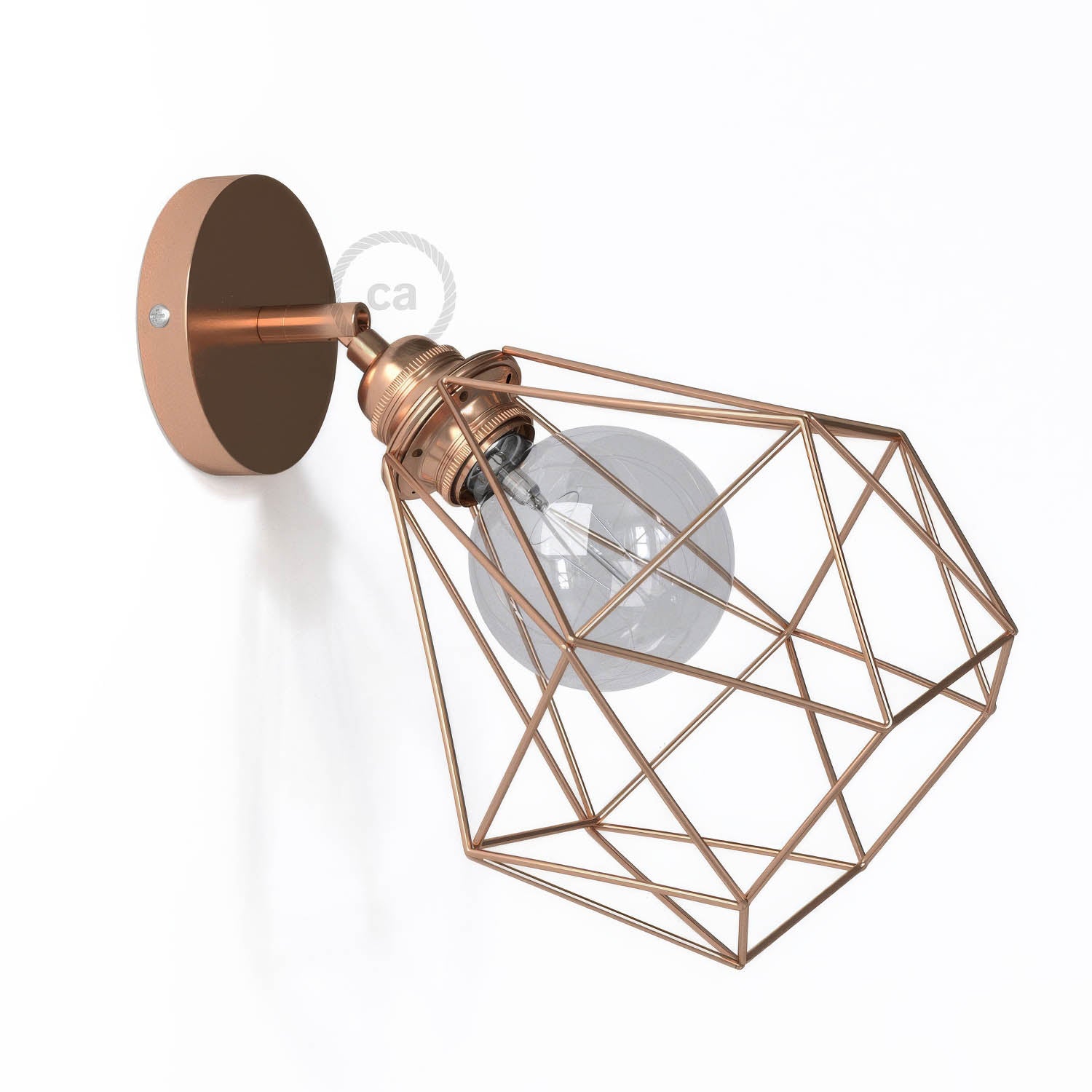 Fermaluce Metallo 90° con paralume Diamond, lampada filomuro orientabile in metallo - Rame