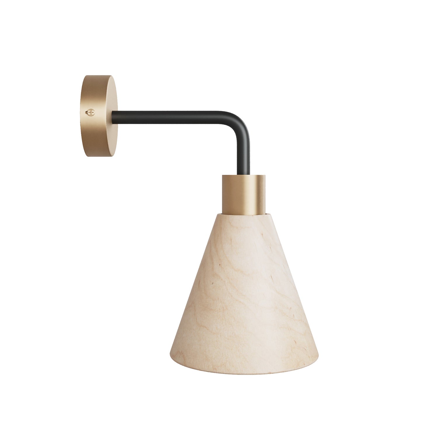Lampada Fermaluce con paralume conico in legno ed estensione curva - Bronzo satinato