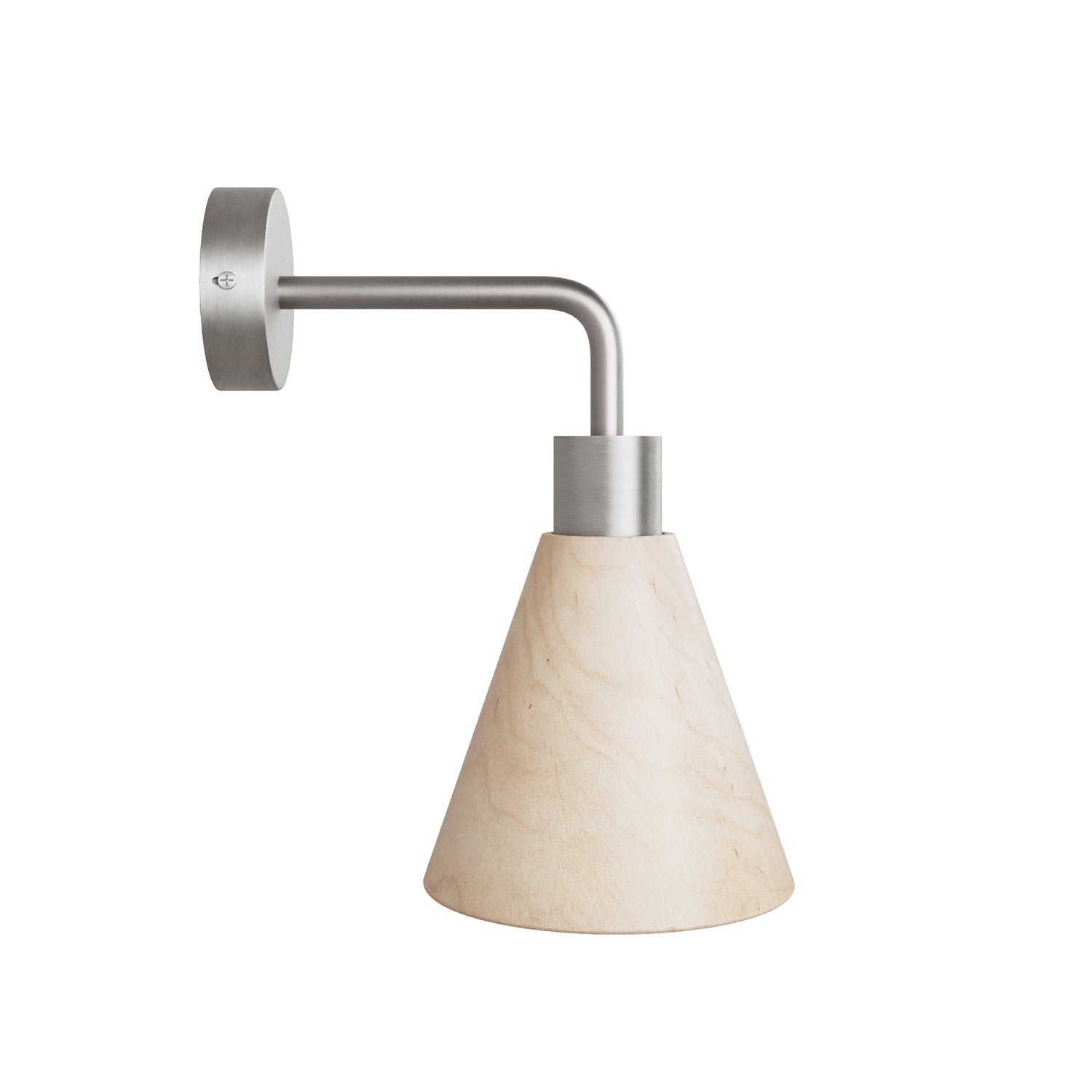 Lampada Fermaluce con paralume conico in legno ed estensione curva - Titanio satinato
