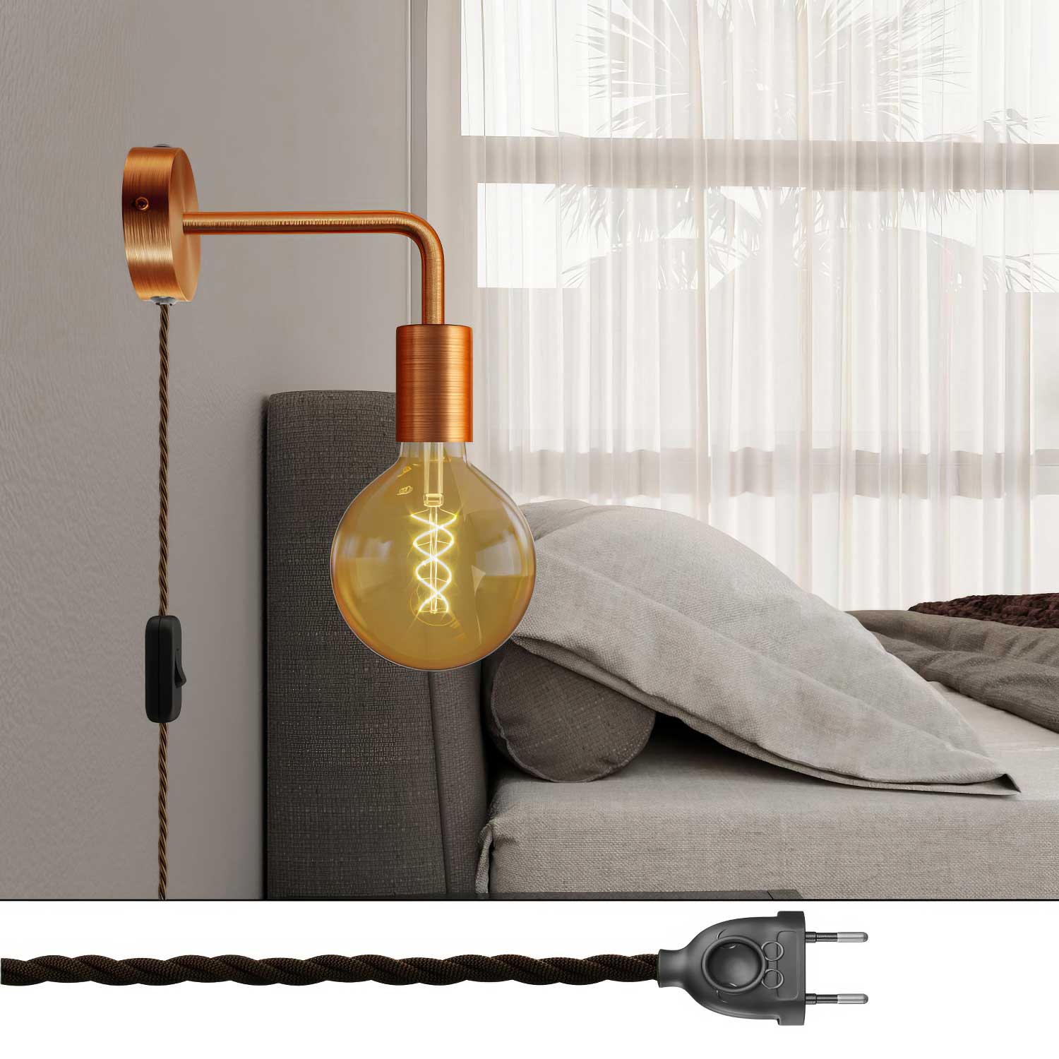 Lampada Spostaluce in metallo con estensione curva - Rame satinato