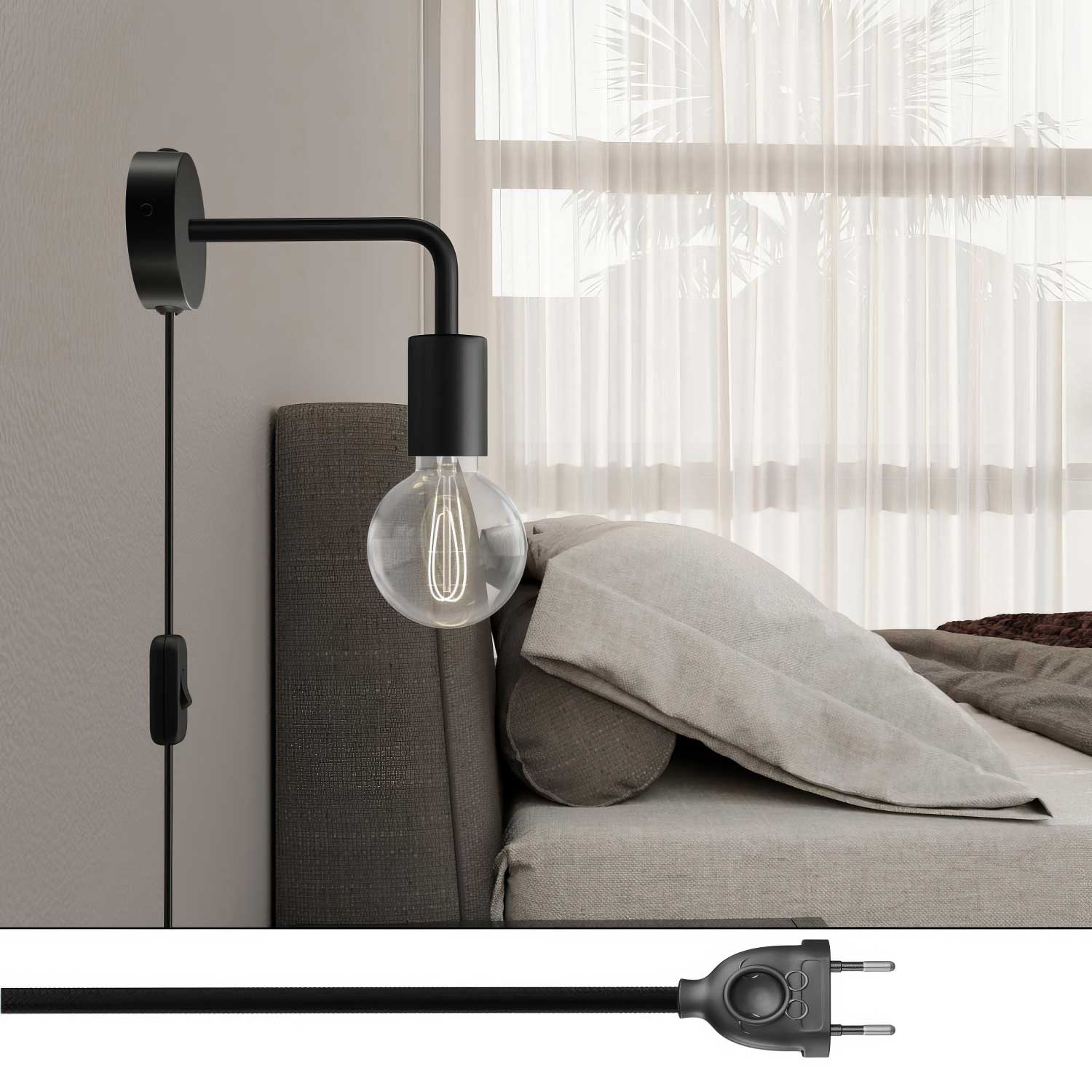 Lampada Spostaluce in metallo con estensione curva - Nero