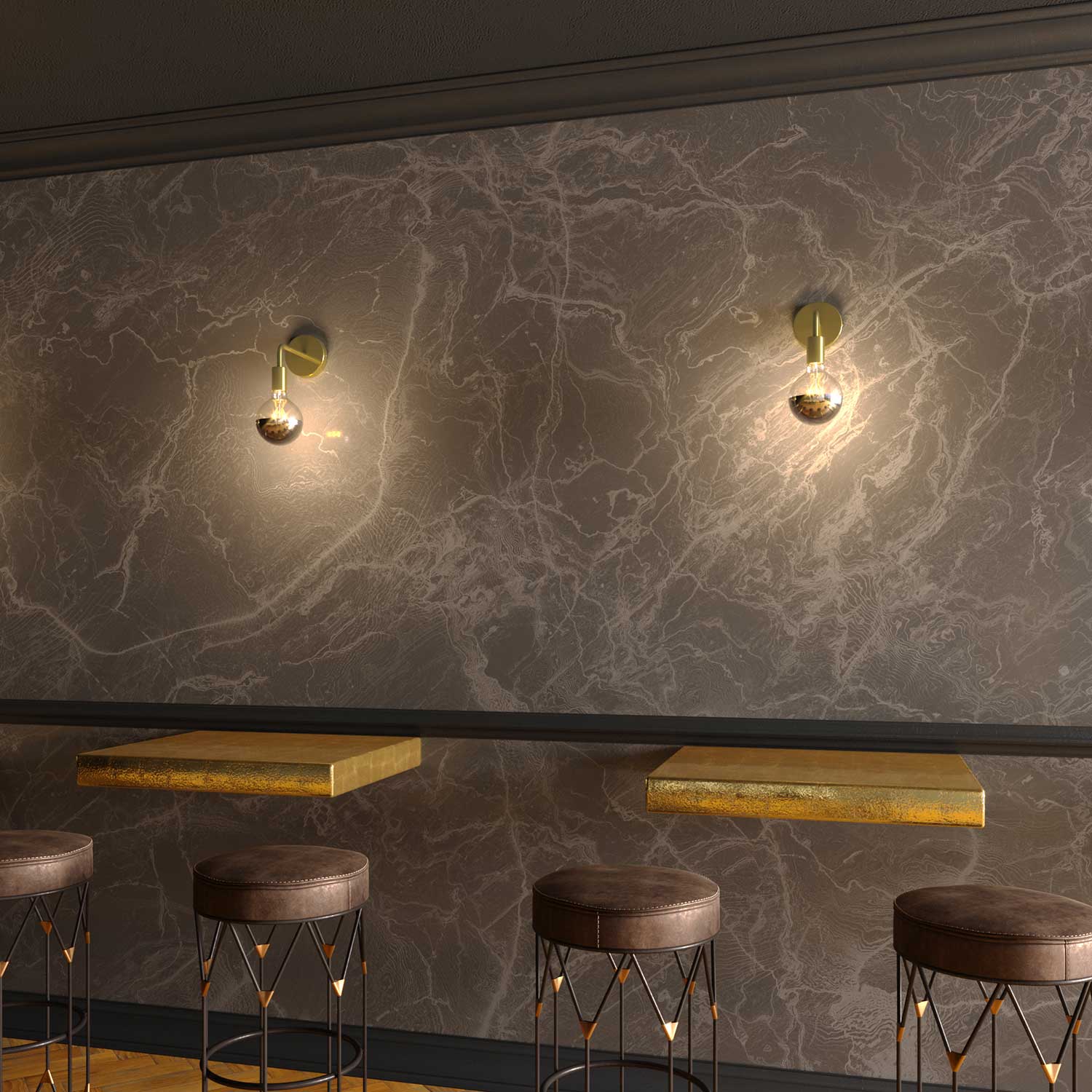 Fermaluce Metal, lampada a muro in metallo con estensione curva - Ottone