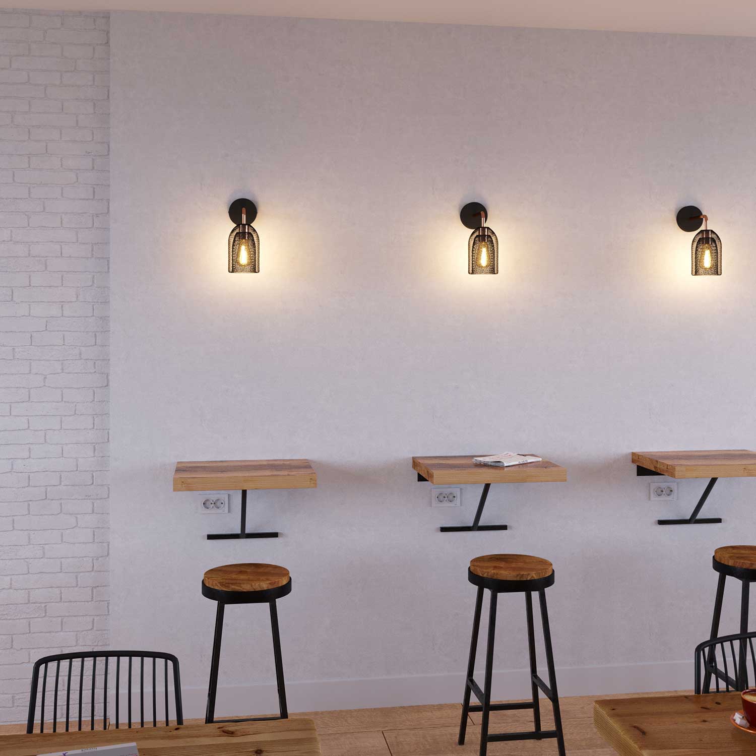 Fermaluce Metal con paralume Ghostbell, lampada a muro in metallo con estensione curva - Rame