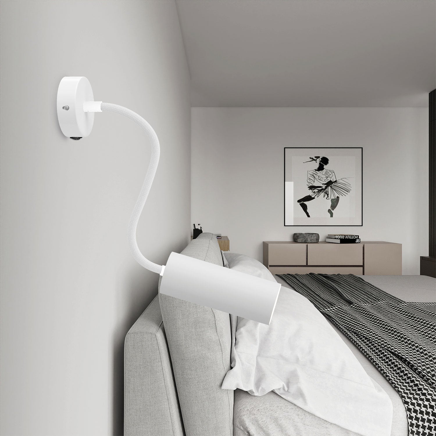 Lampada Fermaluce Flex 30 con mini rosone con interruttore e faretto con paralume Tub-E14 - Bianco opaco