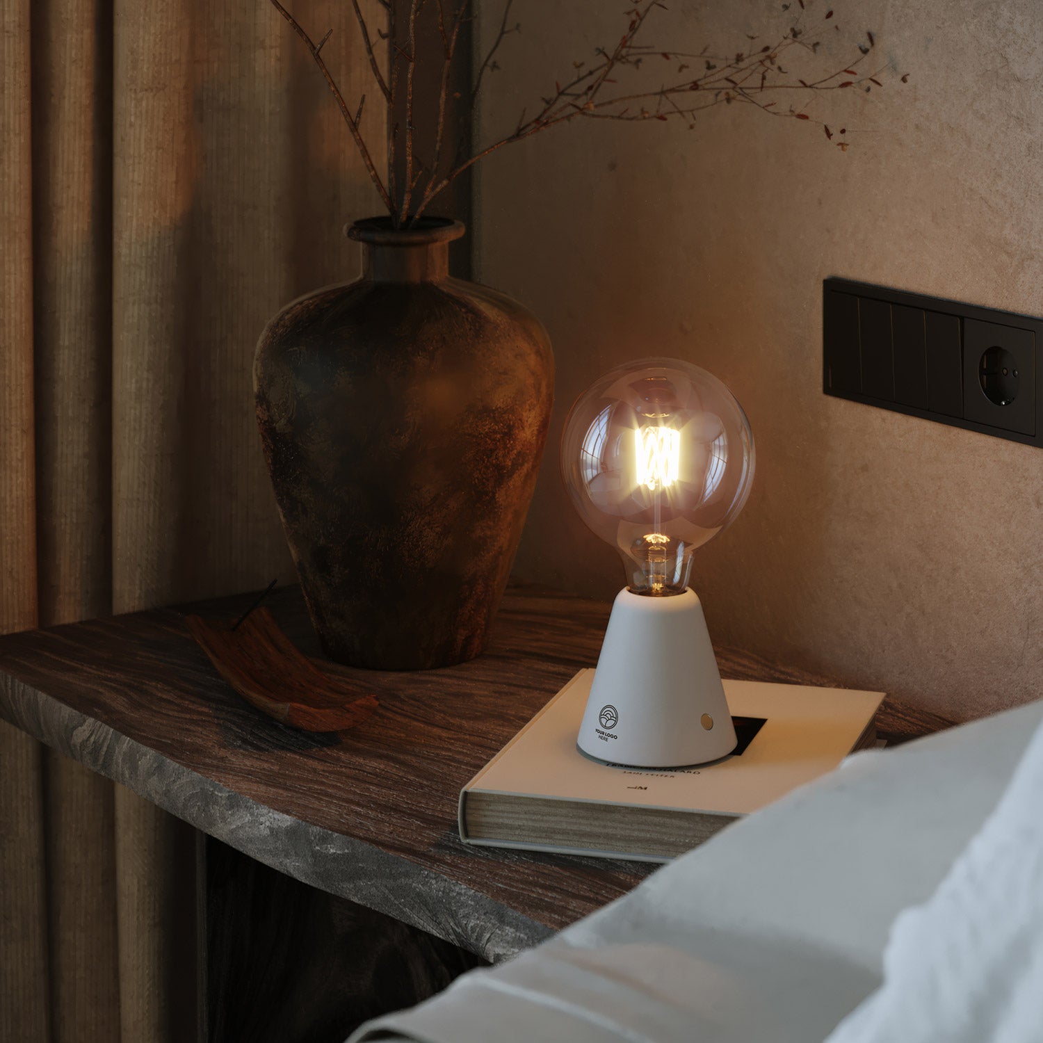 Lampada portatile ricaricabile Cabless01 con lampadina - personalizzabile (min 20 pezzi) - Bianco