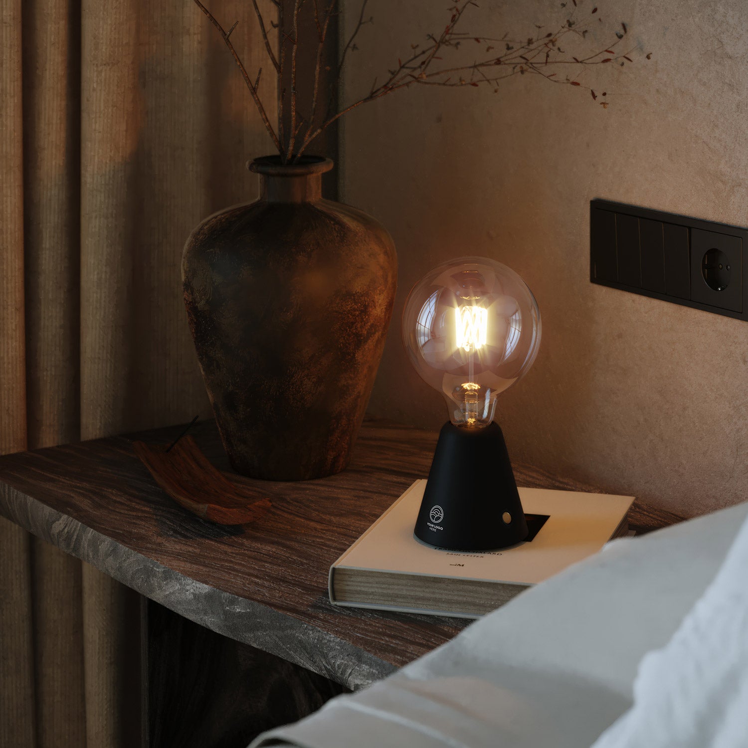 Lampada portatile ricaricabile Cabless01 con lampadina - personalizzabile (min 20 pezzi) - Nero