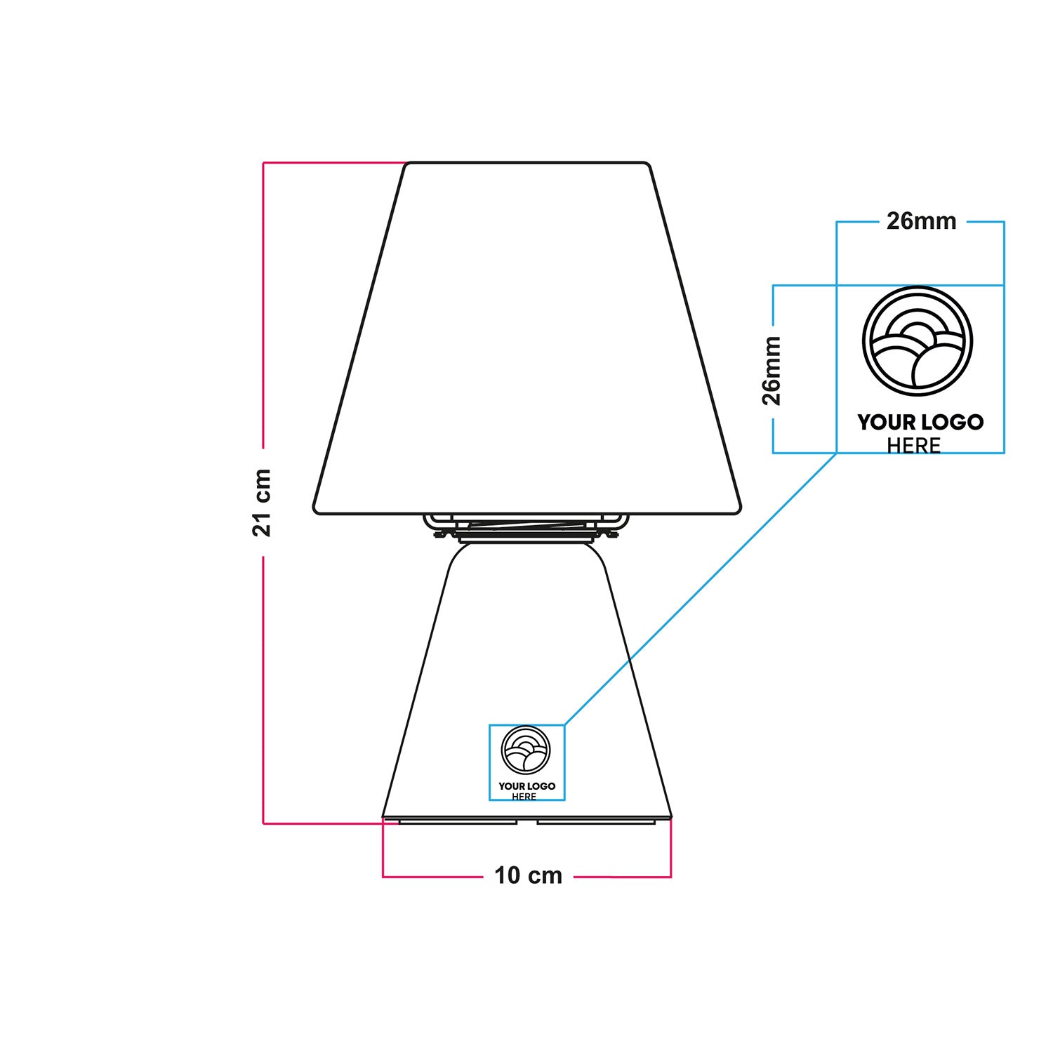 Lampada portatile ricaricabile Cabless11 con lampadina - personalizzabile (min 20 pezzi) - Nero