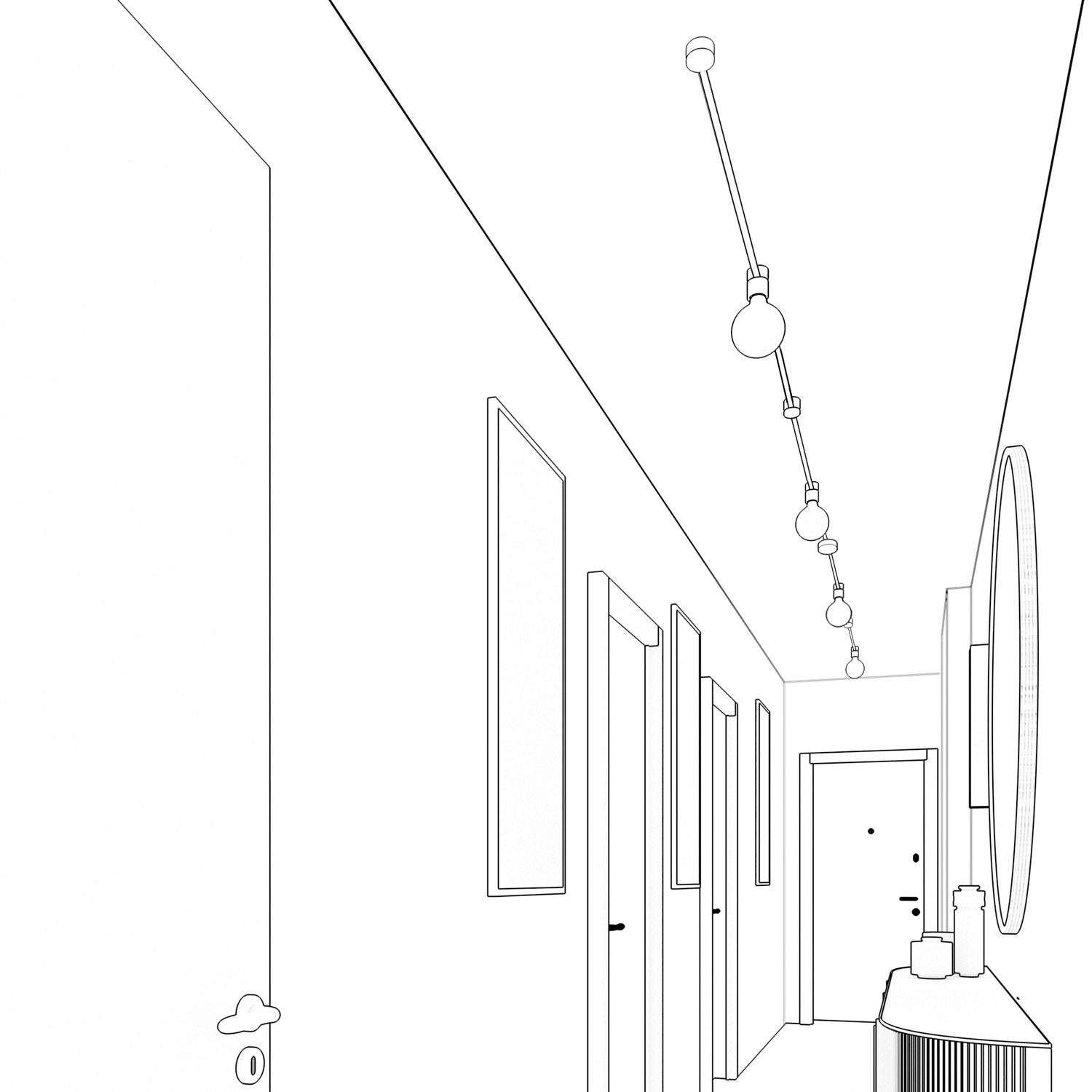 Sistema Filé Symmetric Kit - con cavo CM05 di 5 m per catenaria e 9 componenti in legno verniciato nero per interni