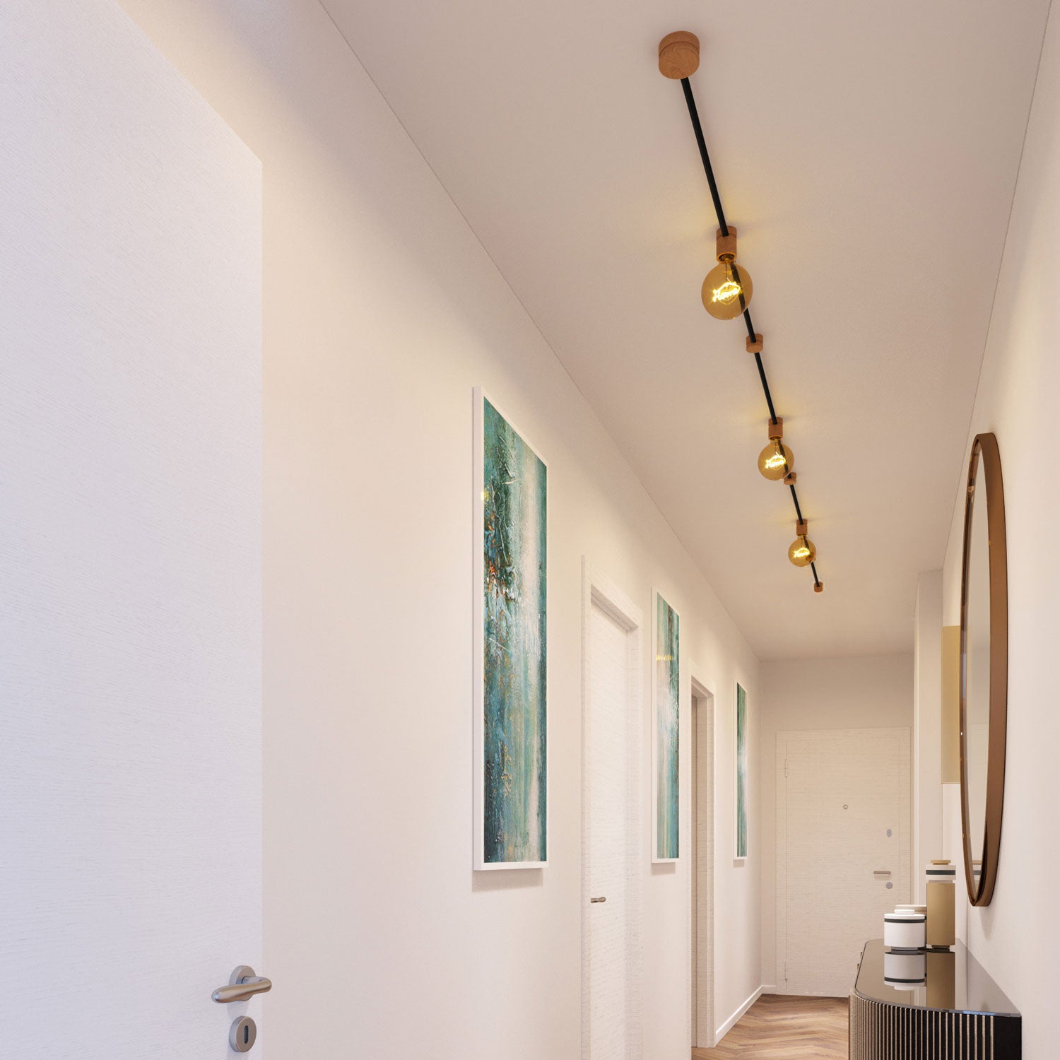 Sistema Filé Linear Kit - con cavo CM04 di 5 m per catenaria e 7 componenti in legno per interni