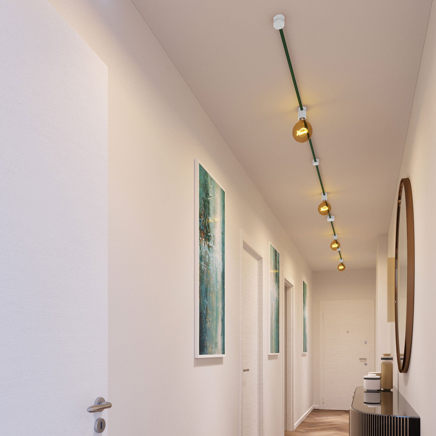 Sistema Filé Symmetric Kit - con cavo CM21 di 5 m per catenaria e 9 componenti in legno verniciato bianco per interni