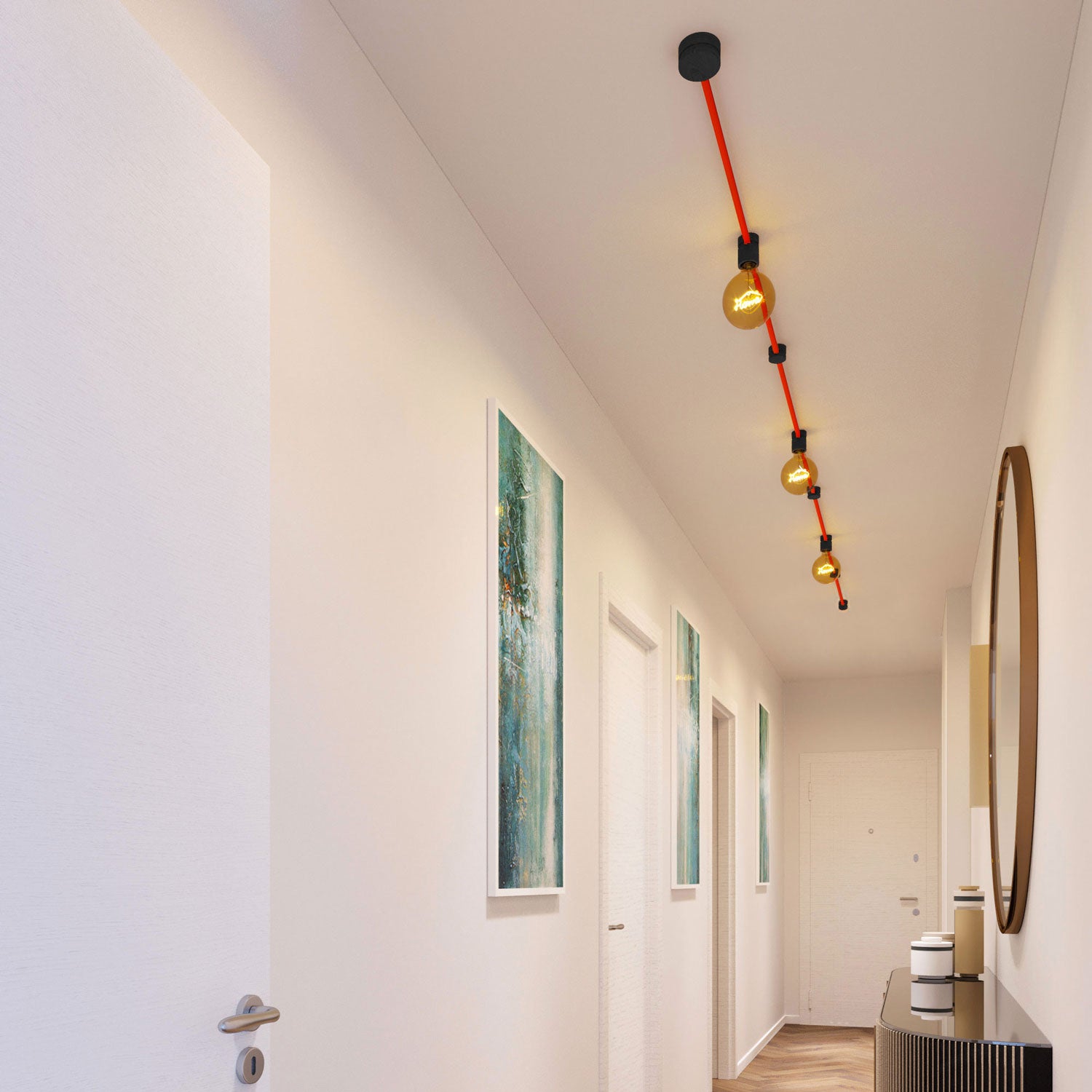 Sistema Filé Linear Kit - con cavo CF15 di 5 m per catenaria e 7 componenti in legno verniciato nero per interni